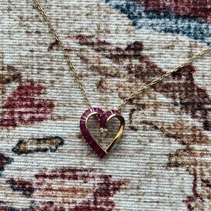 14k yellow gold natural ruby heart necklace
